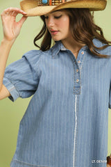 "Astrid" Denim Top - The Katie Grace Boutique