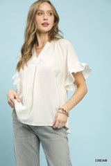 "Galya" Ruffle Sleeve V-Neck Flutter Top, 3 colors - The Katie Grace Boutique