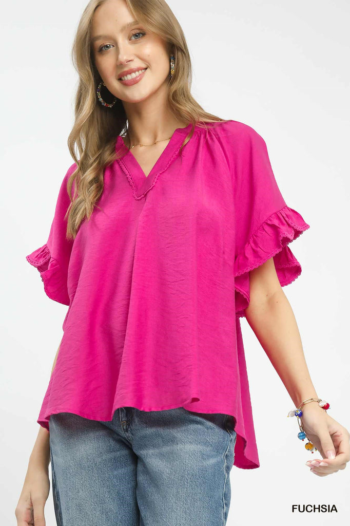 "Galya" Ruffle Sleeve V-Neck Flutter Top, 3 colors - The Katie Grace Boutique