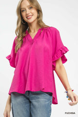 "Galya" Ruffle Sleeve V-Neck Flutter Top, 3 colors - The Katie Grace Boutique