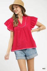 "Cherry" Contrast Trim Top - The Katie Grace Boutique