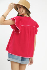 "Cherry" Contrast Trim Top - The Katie Grace Boutique