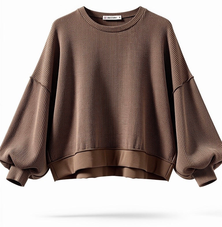 "Sara" Ribbed Curly Pullover - The Katie Grace Boutique