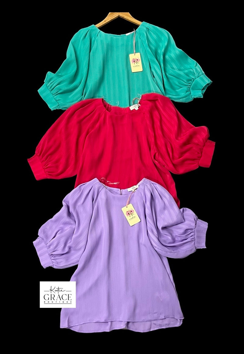 "Liora" Tonal Striped Blouse, 3 colors - The Katie Grace Boutique