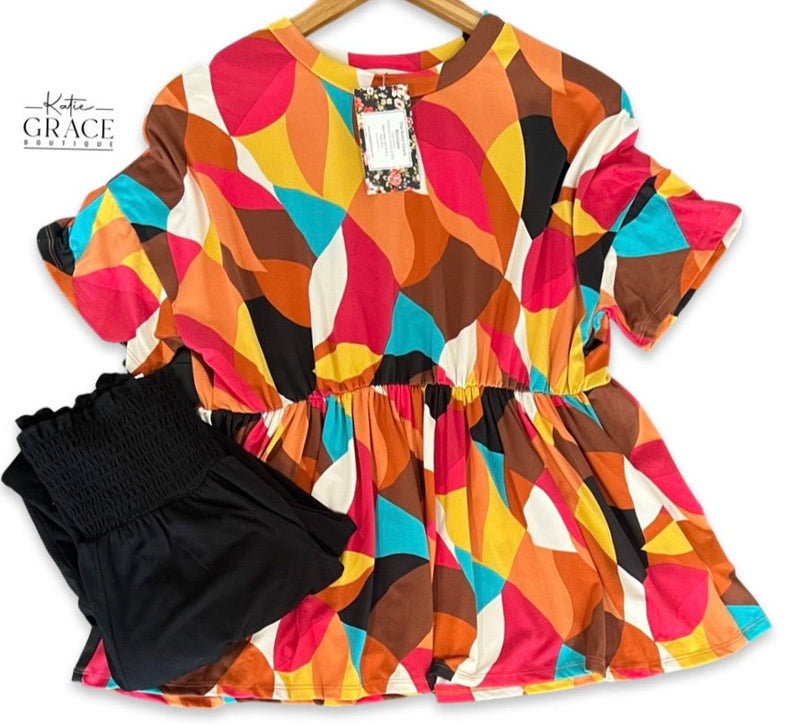 LAST ONE! "Amy" Abstract Peplum Blouse
