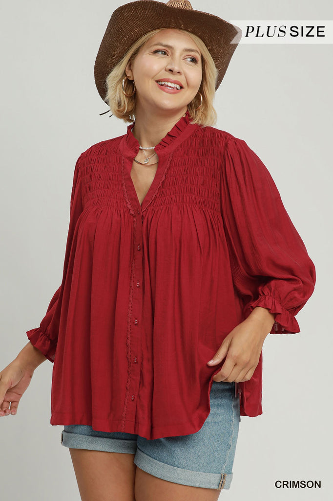 "Phoebe" Smocked Detail Blouse,  Plus