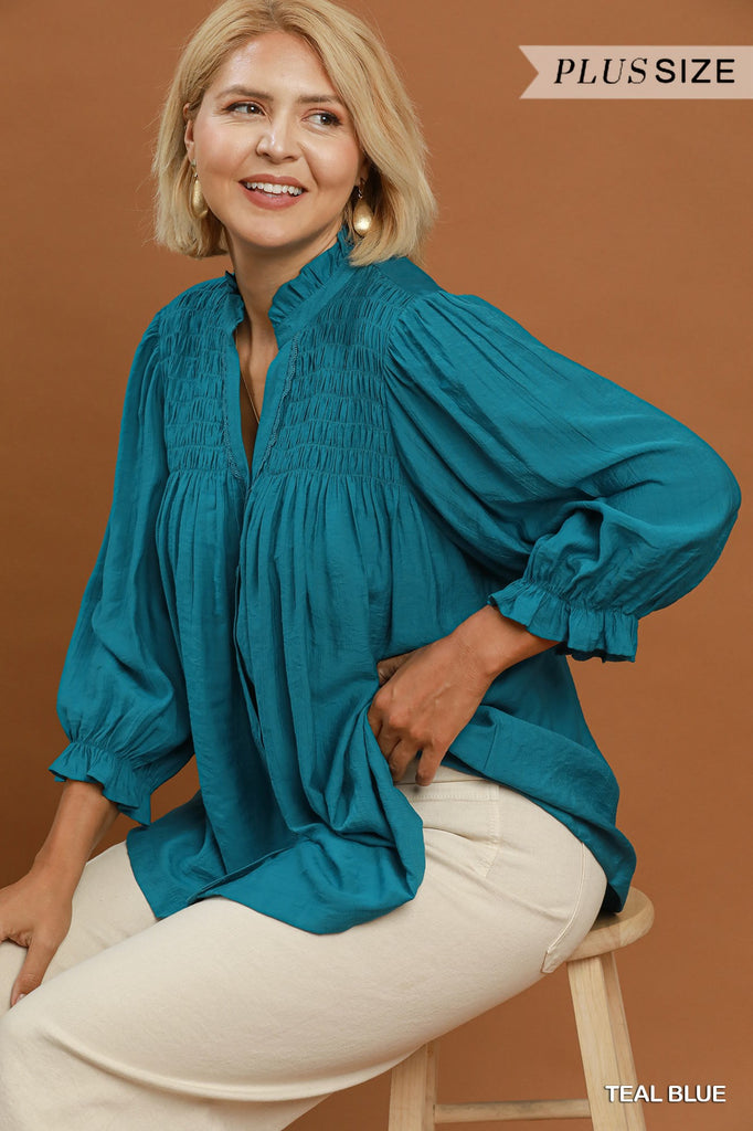 "Kate" Smocked Detail Blouse, PLUS