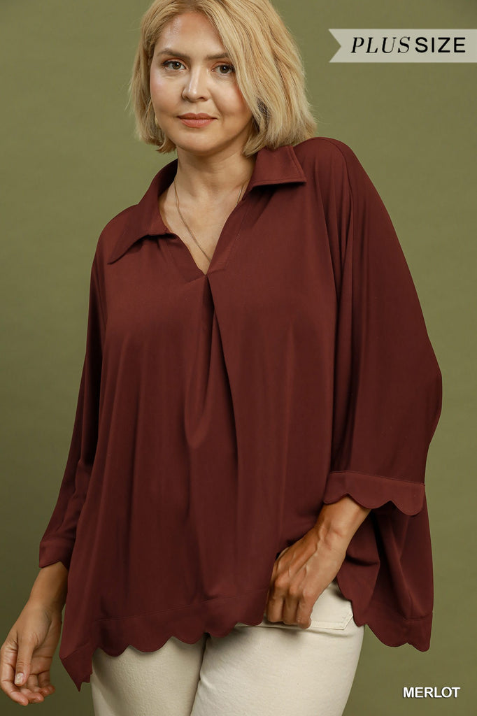 "Miley" Scalloped Blouse, Plus
