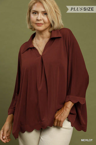"Miley" Scalloped Blouse, Plus
