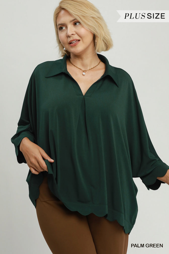 "Haley" Scalloped Hew Blouse, Plus