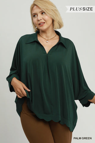 "Haley" Scalloped Hew Blouse, Plus