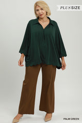 "Haley" Scalloped Hew Blouse, Plus