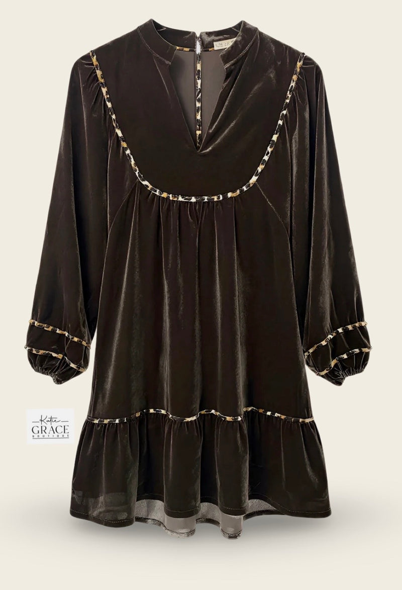 "Maci" Expresso Velvet Dress