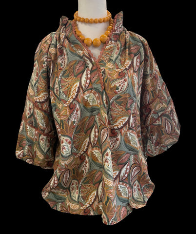 "Bethany" Leaf Motif Blouse - The Katie Grace Boutique