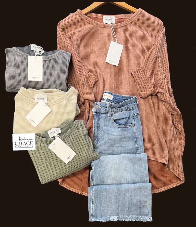 "Jordyn" Dolman Thermal  Knit Top, 4 colors