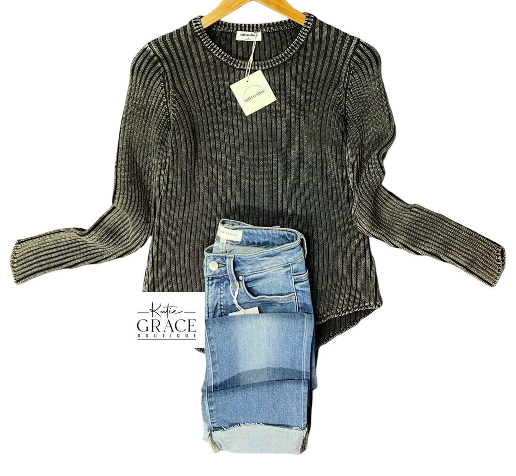 "Mabel" Mineral Washed Sweater - The Katie Grace Boutique