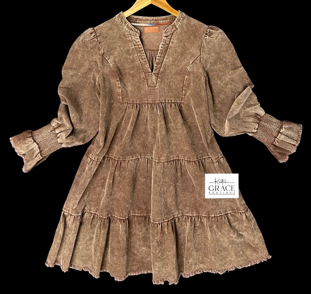 "Lauren" Mineral Washed Corduroy Dress - The Katie Grace Boutique