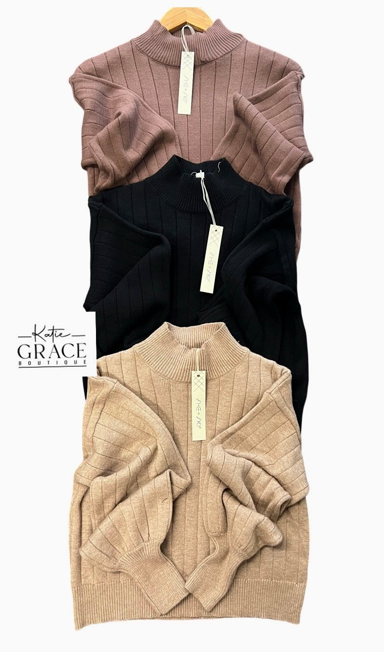 "Adele" Mock Neck Cropped Sweater, 3 colors - The Katie Grace Boutique