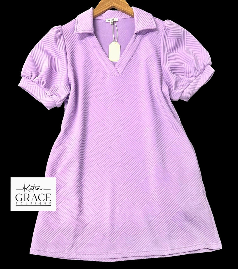 "Mallory" Textured Dress, Lavender - The Katie Grace Boutique