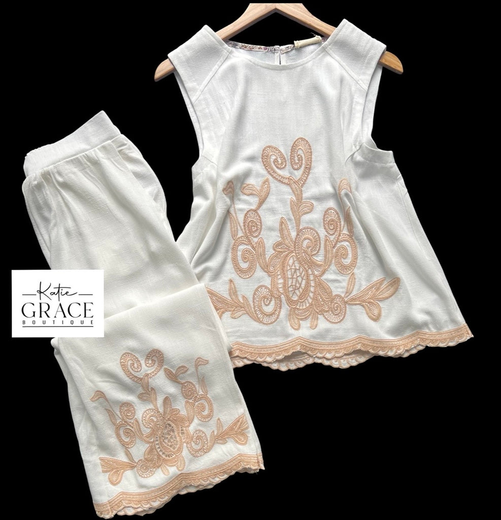 "Charmaine" Embroidered Separates, Off White - The Katie Grace Boutique