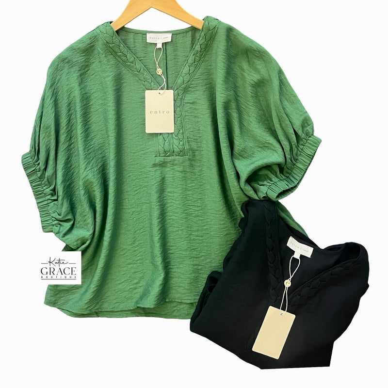 "Reese" Blouse with Braided Detail, 2 colors