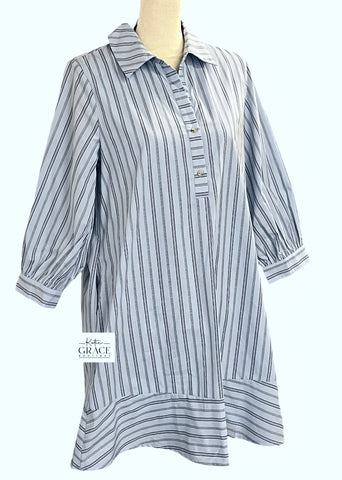 "Gracie" Chambray  Striped Dress - The Katie Grace Boutique