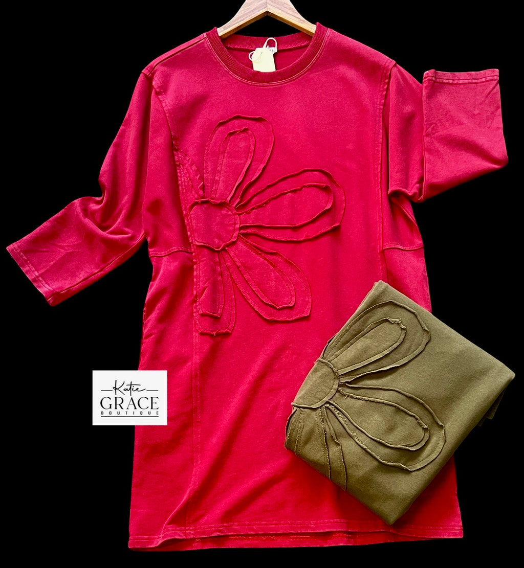"Shea" Applique Flower Dress, 2 colors - The Katie Grace Boutique