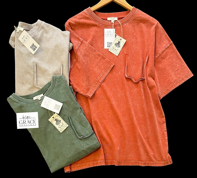 "Olivia"  Mineral Washed Top - The Katie Grace Boutique