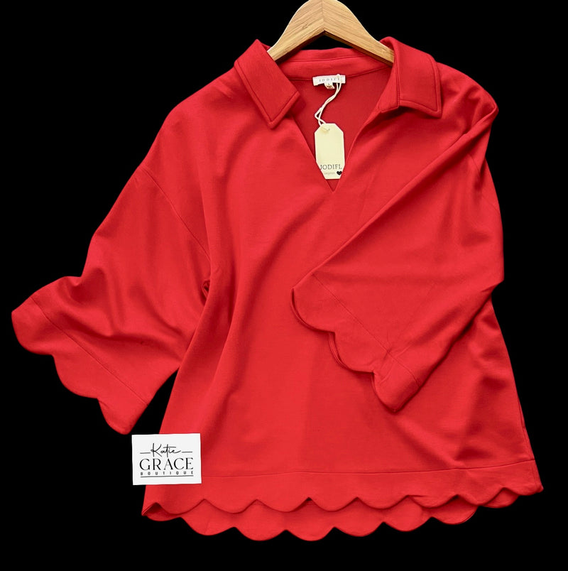 "Selena" Luxe Scalloped Top, S-2XL