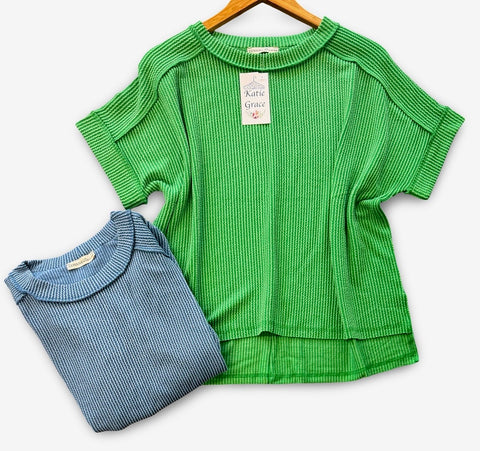 "Lettie" Curly Ribbed Top, 2 colors - The Katie Grace Boutique