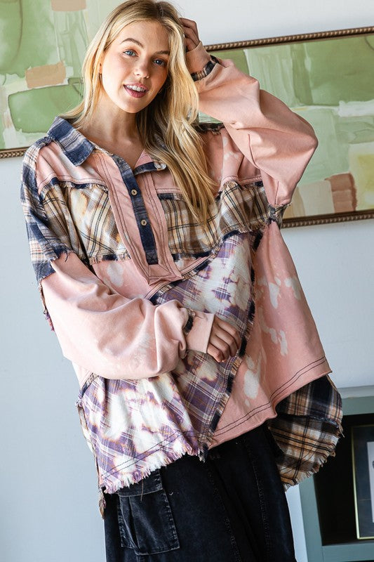 "Gracie" Mixed Media Oversized Top - The Katie Grace Boutique