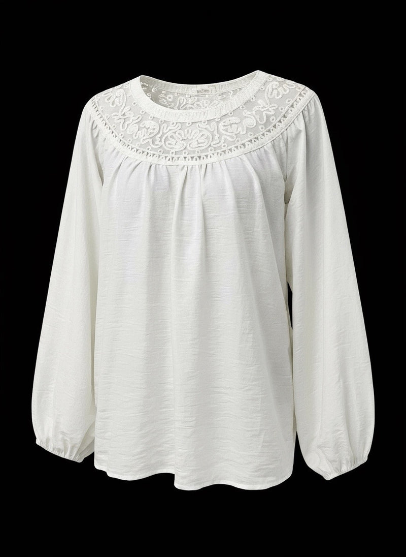 "Lacey" Cream Blouse with Lace Detail
