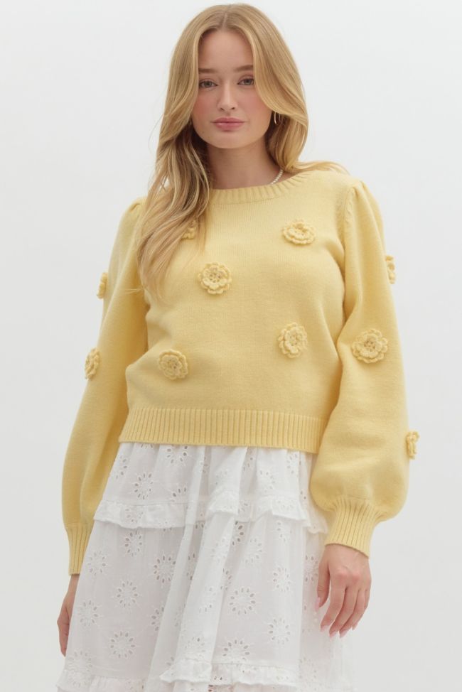 "Bianca" Puff Sleeeve Sweater with Applique' Flowers, 2 Colors - The Katie Grace Boutique