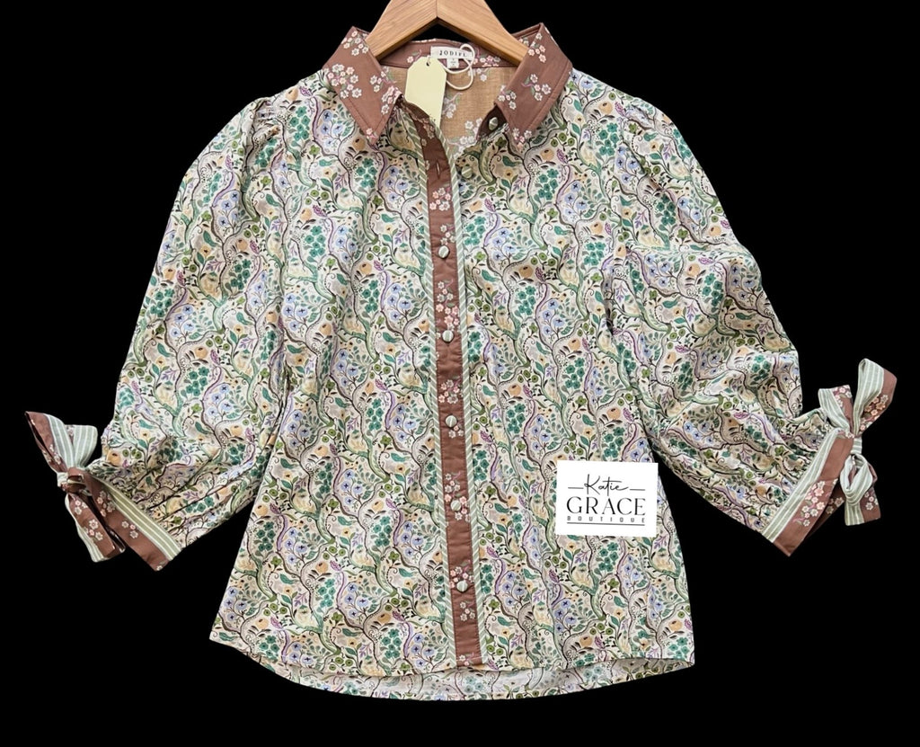 "Margie" Mixed Print Blouse - The Katie Grace Boutique