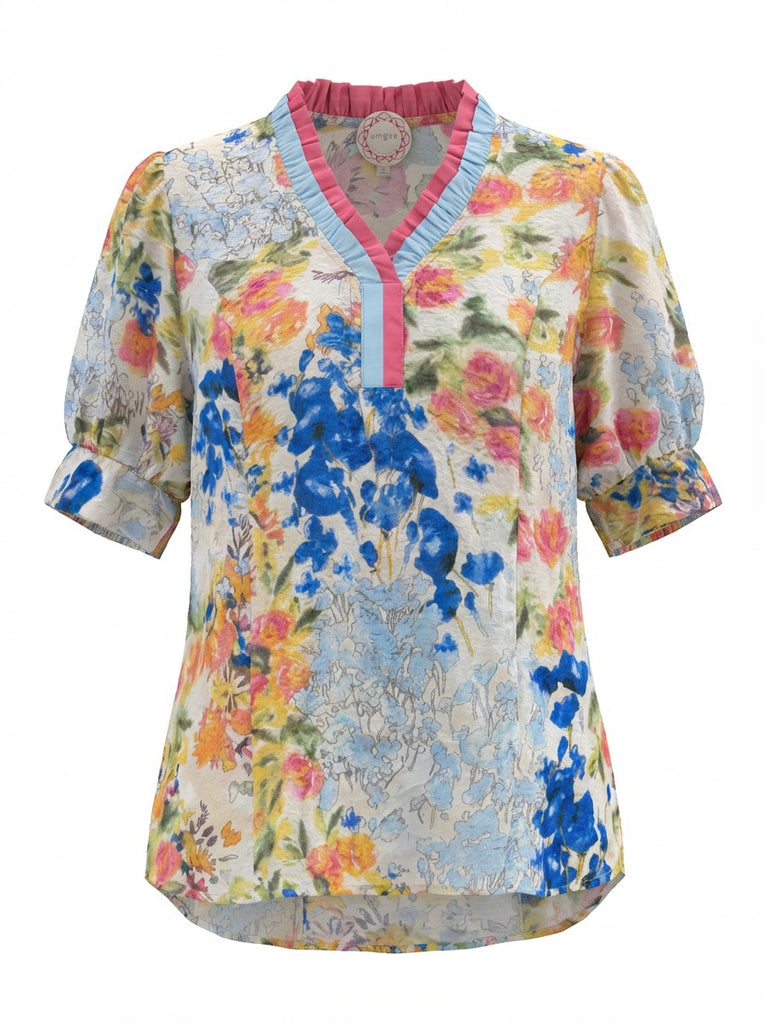 "Shasta" Watercolor Floral Blouse