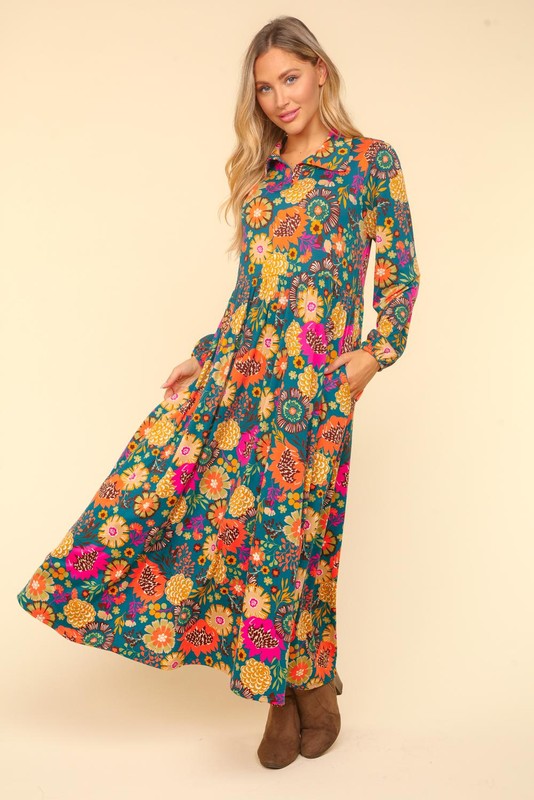 "Charlee" Retro Floral Maxi Dress - The Katie Grace Boutique