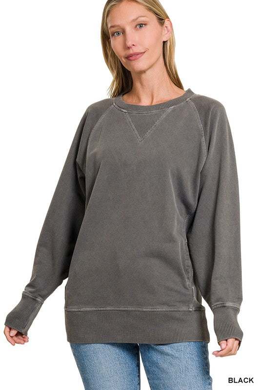 "Trixie" Mineral Washed Pullover, 3 colors - The Katie Grace Boutique