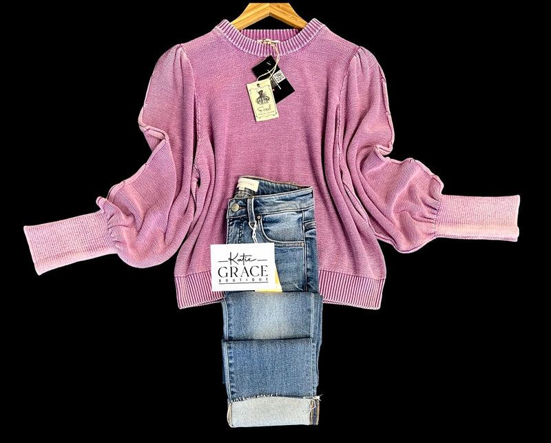 "Aurora" Mineral Washed Sweater, Orchid - The Katie Grace Boutique