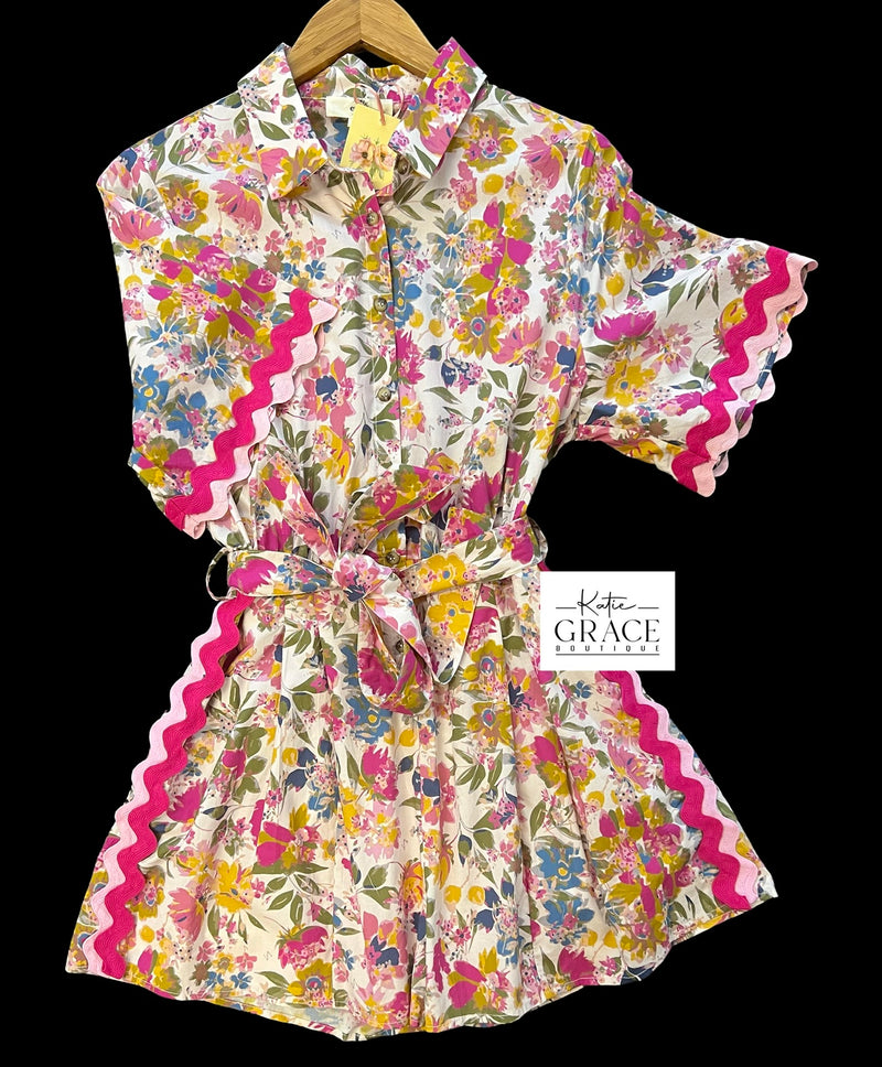 "Darcey" Floral Romper with Ric Rac
