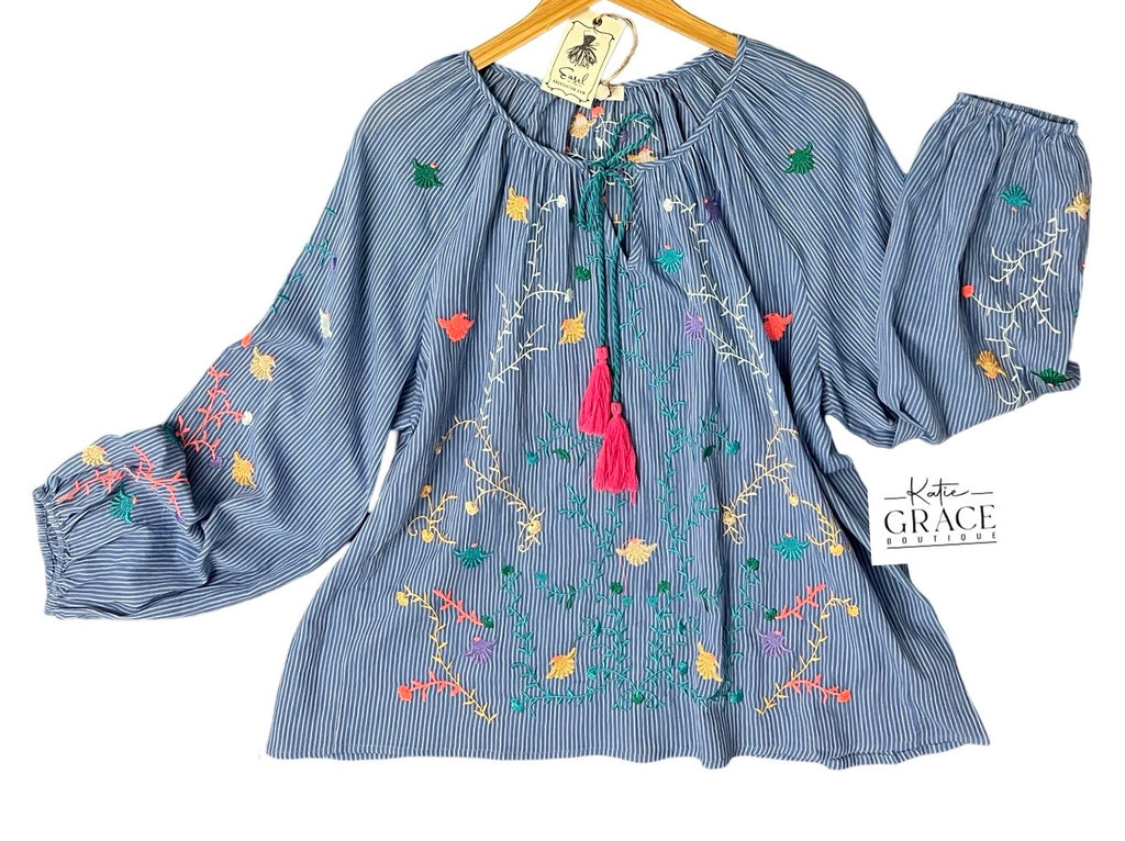 "Petal" Embroidered Blouse - The Katie Grace Boutique