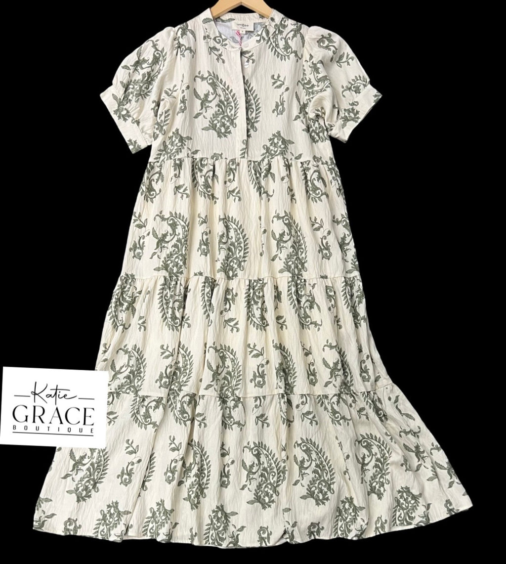 "Stephanie" Tiered Dress, Green - The Katie Grace Boutique