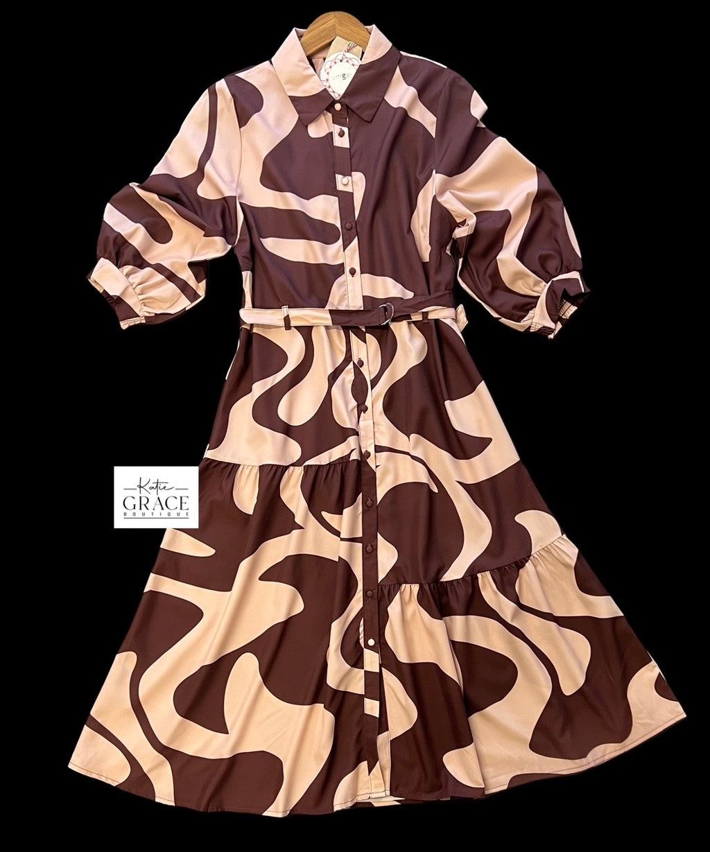 "Lana"  Abstract Midi Dress - The Katie Grace Boutique