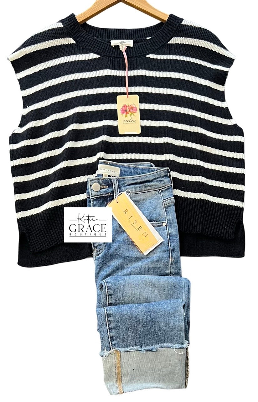 "Ella" Striped Cap Sleeve Sweater - The Katie Grace Boutique