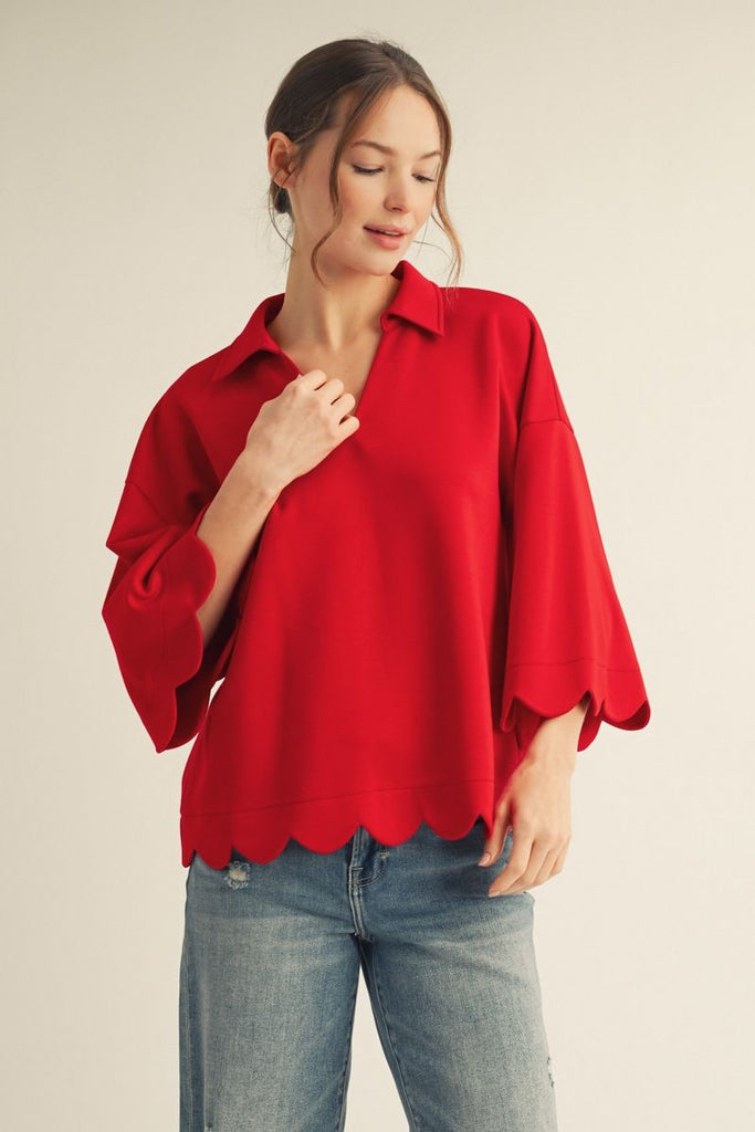 "Chasely" Scalloped Luxe Top