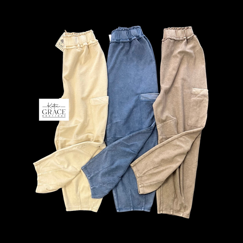 "Thea" Mineral Washed Barrel Pants, 3 colors - The Katie Grace Boutique