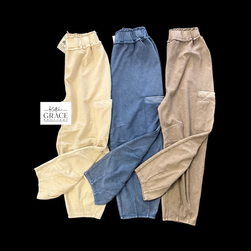 "Thea" Mineral Washed Barrel Pants, 3 colors