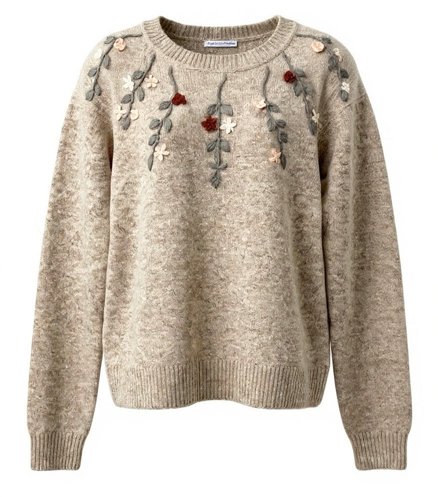 "Trudy" Textured Flower Embroidered Sweater - The Katie Grace Boutique