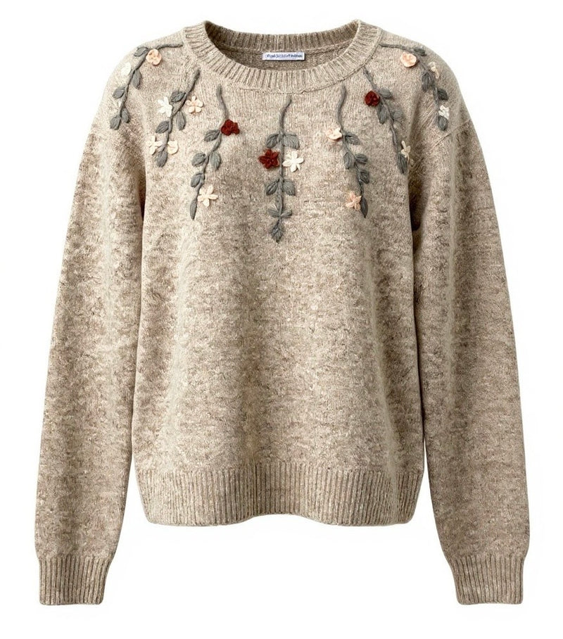 "Trudy" Textured Flower Embroidered Sweater - The Katie Grace Boutique