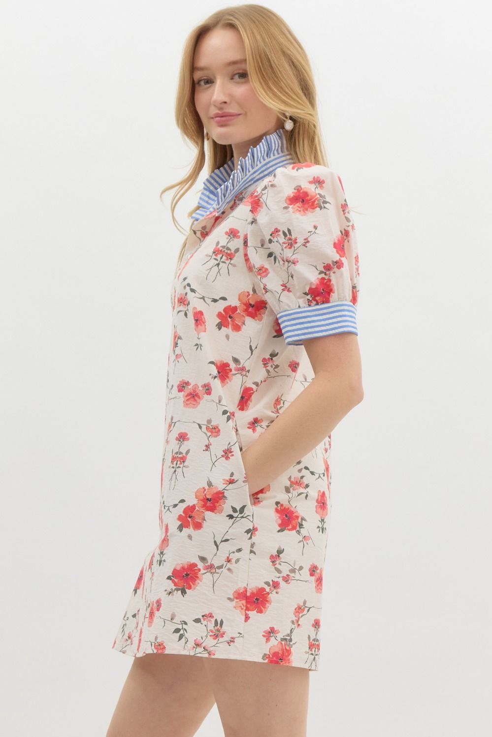 "Aria" Floral Dress with Striped Contrast - The Katie Grace Boutique