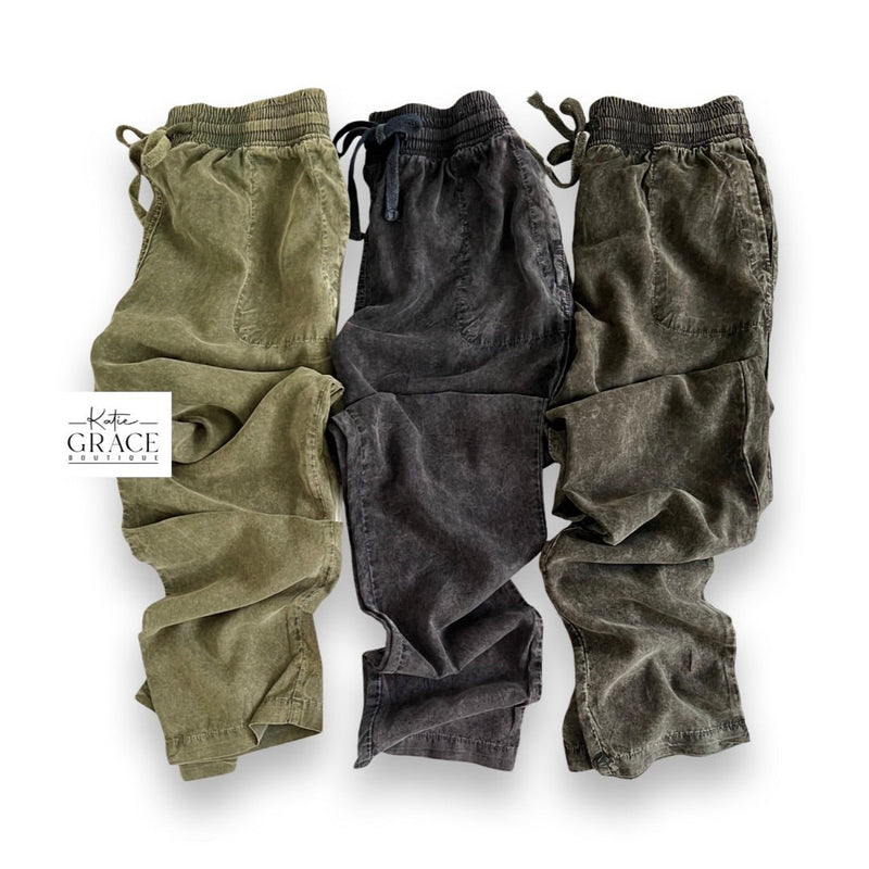 "Haley" Mineral Washed Tencel Pants - The Katie Grace Boutique
